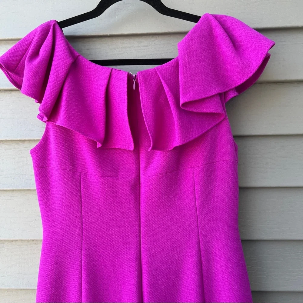 Antonio Melani Tailored Sheath Dress Size 10 Purple Ruffle Off-Shoulder - Picture 6 of 15